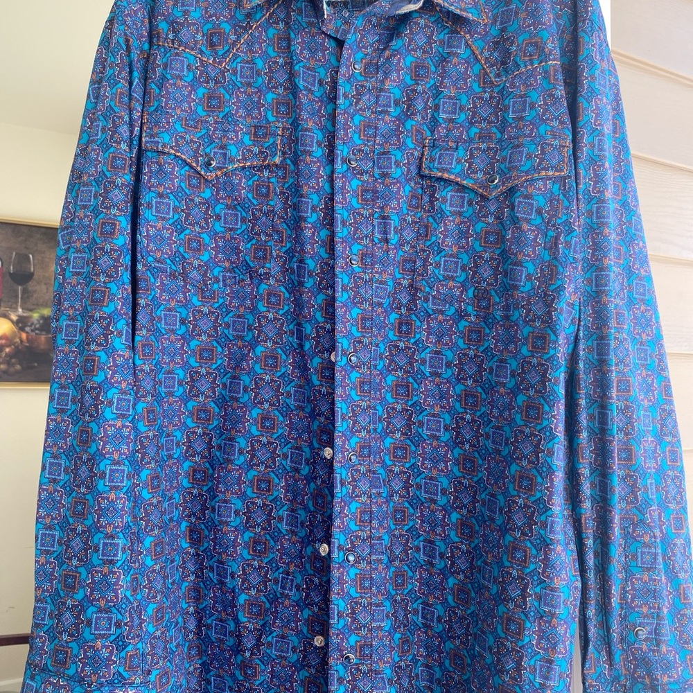 Roper Blue Patterned Casual Button Down Shirt - image 1